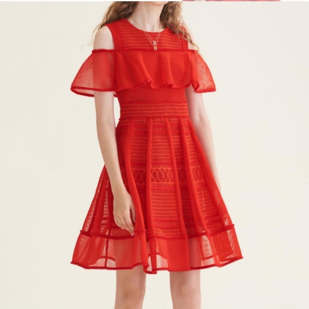 maje robe maile a vola rouge size 2